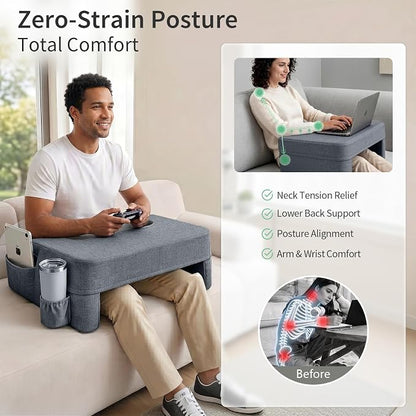 Septsun 26" Extra Wide Lap Desk Pillow - Gaming Reading Pillow & Laptop Lap Desk w/Ergonomic Arm Elbow Support for WFH, Bed, Couch, Floor - Fits 13-17" Laptop, Steam Deck, Switch (Modern Gray, Large)