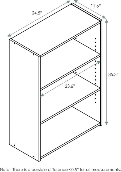 Furinno WRIGHT Book Shelf, 3-Tier Modern Bookshelf, Bookcase with Closed Back, 11.6" x 24.5" x 35.3", for Living Room, Bedroom, Home Office, Soft White