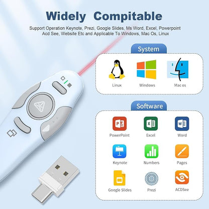 QUI Presentation Clicker Wireless Presenter Remote Clicker for PowerPoint Presentation Remote, PowerPoint Slide Advancer for Mac/Windows/Google Slide/Keynote, Blue, A-C