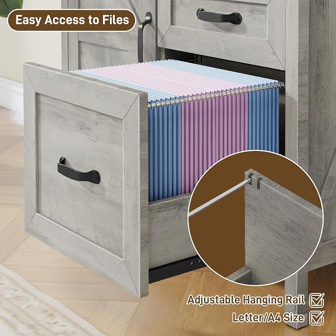 Halitaa Lateral File Cabinet with 3 Drawers, Farmhouse File Cabinet for Letter/A4 Size Hanging Files, Large Wood File Storage Cabinets Printer Stand for Home Office Furniture, Grey