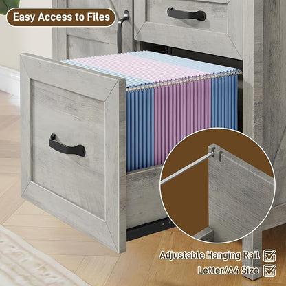 Halitaa Lateral File Cabinet with 3 Drawers, Farmhouse File Cabinet for Letter/A4 Size Hanging Files, Large Wood File Storage Cabinets Printer Stand for Home Office Furniture, Grey
