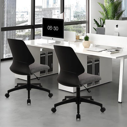 CLATINA Armless Home Office Chair, Ergonomic Small Desk Chair with Wheels and Soft Thick Upholstered Cushion, Comfy Adjustable Height Swivel Computer Task Chair for Conference Waiting, Black, 4Pack