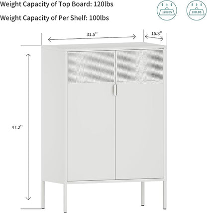 Chshin Metal Storage Cabinet,Kitchen Pantry Storage Cabinets with Doors,Buffet Cabinet with 2 Adjustable Shelves,White Pantry Cabinets,Steel Sideboard for Home,Shoes,Office,Dining Room
