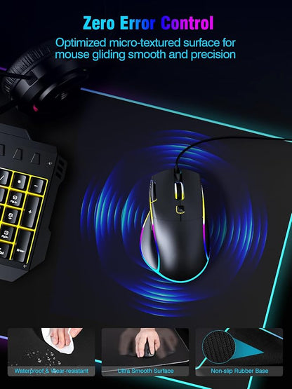 Mouse Pad with Magnetic Wireless Charging, Large Desk Pad Protector, RGB Black Desk Mat with 15W Fast Charger, Non-Slip Waterproof Mousepad for Office Home Gaming