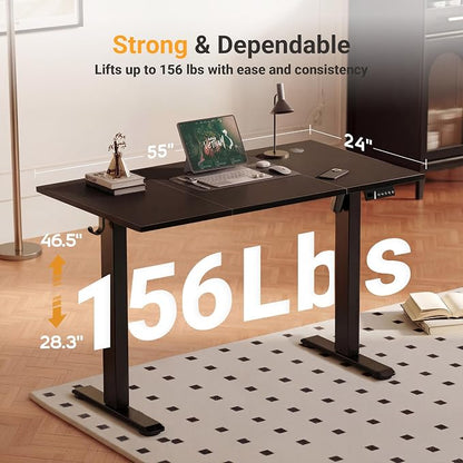 YDN Electric Standing Desk Adjustable Height, 55 x 24 Inches Sit Stand up Desk with Memory Presets & Cable Management, Home Office Desk for Office & Computer Workstation, Black Frame/Black Top
