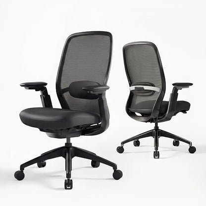 COLAMY Aether Executive Office Chair for Long Hours, One-Touch Easy Adjust Managerial Desk Chair with Levitating Seat Cushion & Pilot-Level Sync Armrests, 300 LBS Mid Back Mesh Computer Chair,Black