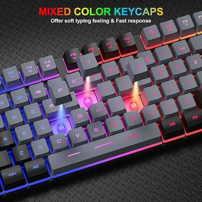 BlueFinger RGB Gaming Keyboard and Backlit Mouse Combo, USB Wired, LED Gaming Set for Laptop PC Computer Game and Work(Black & Gray)
