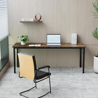 78.7 Inches Extra Long Desk,6.5ft Office Table with Flexible Configuration,Large Computer Table with Adjustable Footpads,Stable Structure,Office Desk for 2 Person (Brown)