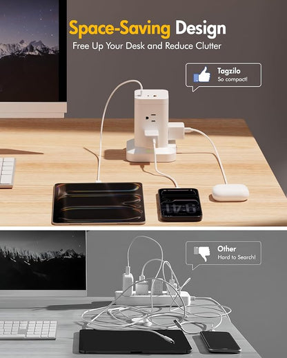 2Pack Power Strip Tower with Surge Protector 1800J, Fast Charging Tower PD20W USB-C Ports with 8 AC Outlets, 10ft Extension Cord for Home Office Dorm Room, White