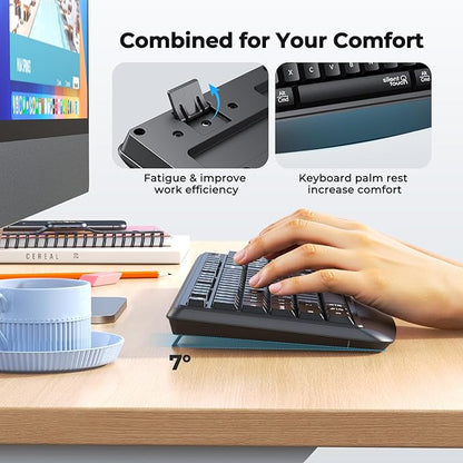 MEETION Silent Wireless Keyboard and Mouse Combo, Full-Sized Cordless Keyboard, 3 DPI Adjustable Optical Mouse, for Computers/Laptops/Windows/Mac,Black