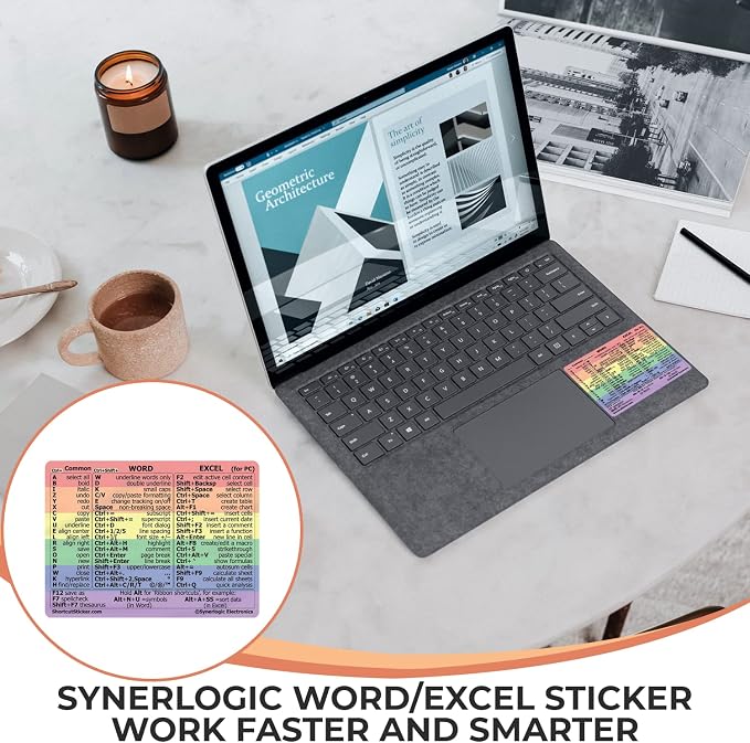 Synerlogic (5pcs) Word/Excel Windows Shortcut Sticker | Reference Guide Keyboard Shortcuts | Work from Home Essentials | Excel Shortcuts Cheat Sheet Laminated Vinyl (Rainbow/Small/5)