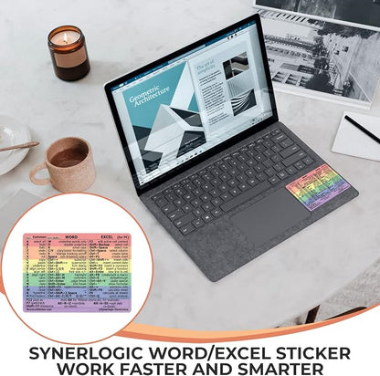 Synerlogic (2pcs) Word/Excel Windows Shortcut Sticker | Reference Guide Keyboard Shortcuts | Work from Home Essentials | Excel Shortcuts Cheat Sheet Laminated Vinyl (Rainbow/Small/2)