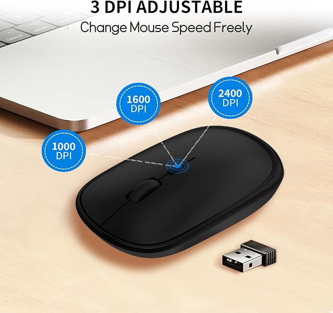 Small Wireless Mouse, Slim Mini Travel Mouse, Designed for Small Hands, Portable Computer mice with USB-A Receiver, Quiet Click, 2400 DPI, 2.4GHz Cordless Silent mice for Laptop, Chromebook, PC