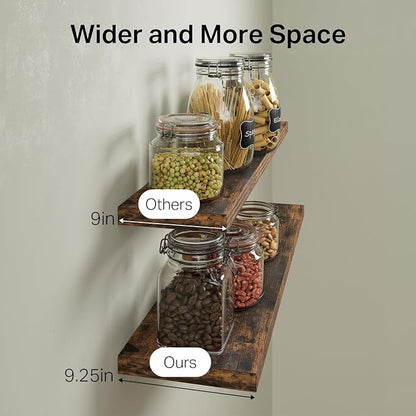 BAYKA Floating Shelves for Wall, Set of 3, 35.4 Inches Wall Mounted Wood Shelves for Bathroom, Bedroom, Living Room or Kitchen, Hanging Shelf for Books/Storage/Decor with 30lbs Capacity, Rustic Brown