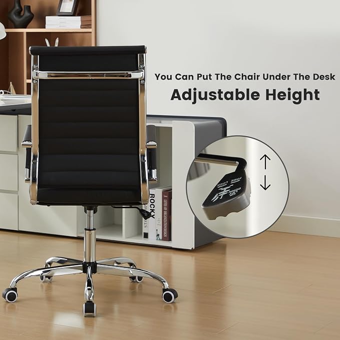 Office Desk Chair Leather, Conference Room Chairs with Wheels, Modern Executive Computer Guest Chairs with Arms (Black)