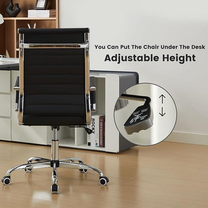 Office Desk Chair Leather, Conference Room Chairs with Wheels, Modern Executive Computer Guest Chairs with Arms (Black)