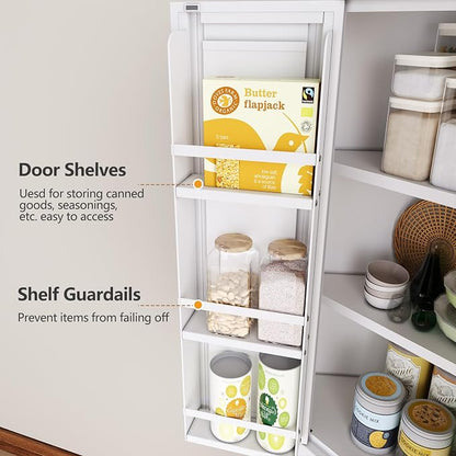 GAIOUS 63" Tall Metal Corner Kitchen Pantry Cabinet, Steel Storage Cabinets with 4 Doors and 3 Shelves, Kitchen Food Cabinets with 6 Door Panel Shelves, Farmhouse Cupboard for Kitchen Dining, White