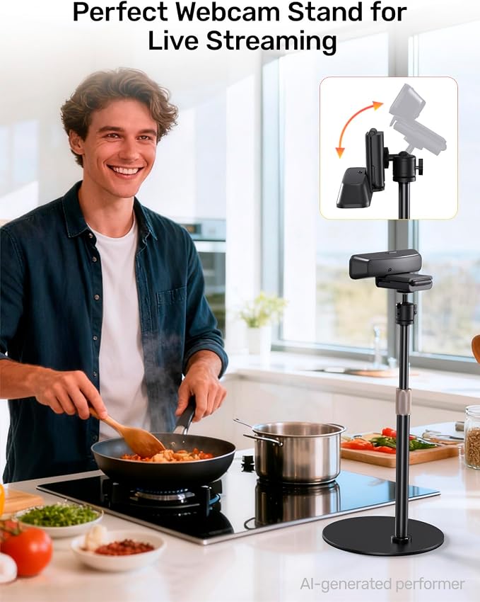 Webcam Tripod Stand for Desk Height Adjustable & 360° Swivel Webcam Mount Compatible with Logitech Webcam C922 C930e C920S C920 C615 C960 NexiGo N60 and BRIO and Other Devices with 1/4" Thread