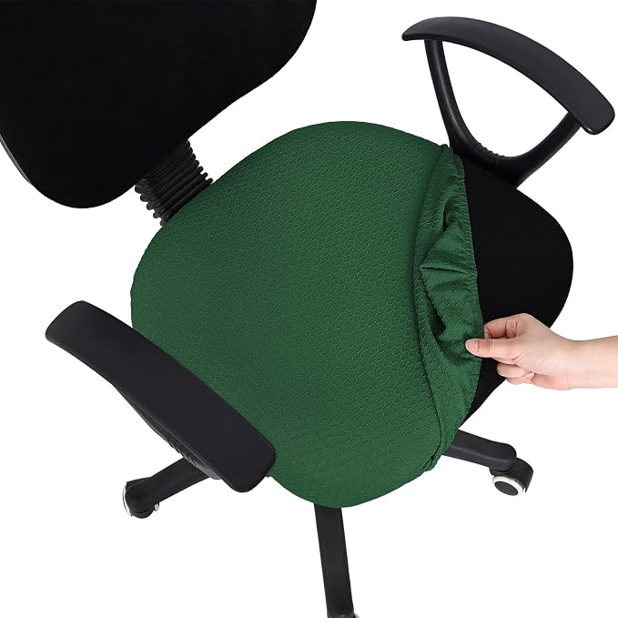 Smiry Stretch Jacquard Office Computer Chair Seat Covers, Removable Washable Anti-dust Desk Chair Seat Cushion Protectors - Emerald Green