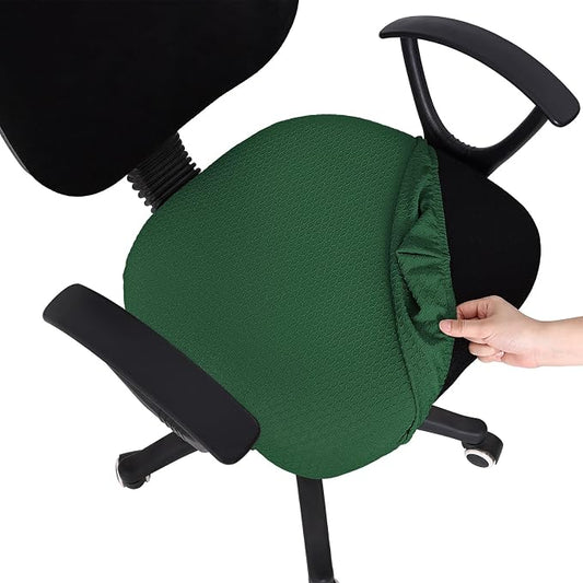 Smiry Stretch Jacquard Office Computer Chair Seat Covers, Removable Washable Anti-dust Desk Chair Seat Cushion Protectors - Emerald Green