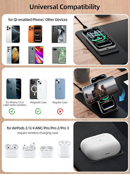 Wireless Charging Mouse Pad with Magnetic Phone Stand, 31.5"x15.8" Large | Waterproof Mousepad Desk Mat, Smooth Glide, Stitched Edge, Non-Slip Rubber Base, Computer Keyboard Mat, with Adapter