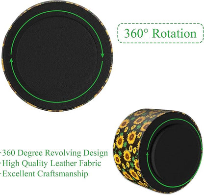 Round Leather Art Supply Organizer,Remote Control Holder,360 Degree Rotating,Multi-Functional Pencil Holder,4 Compartments Desktop Stationary Organizer(1-Sunflower)