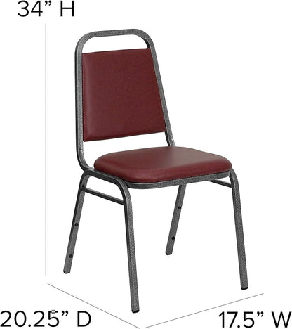 Flash Furniture HERCULES Series Trapezoidal Back Stacking Banquet Chair in Burgundy Vinyl - Silver Vein Frame