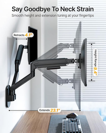 monTEK Dual Monitor Wall Mount for 17 to 40inch Screen, Heavy-Duty Holds up to 26.4lbs,Adjustable Full Motions Mechanical Spring Arm, VESA 75x75/100x100,Black