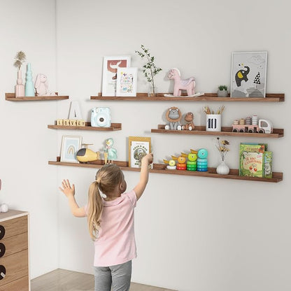 FLYJOE Picture Ledge Shelf, Floating Shelves Set of 2, 72 Inches Long Large Nursery Book Shelves for Toys Storage, Kids Bookshelf Wall Mounted for Living Room Bedroom Decor Books Photo Frames, Walnut