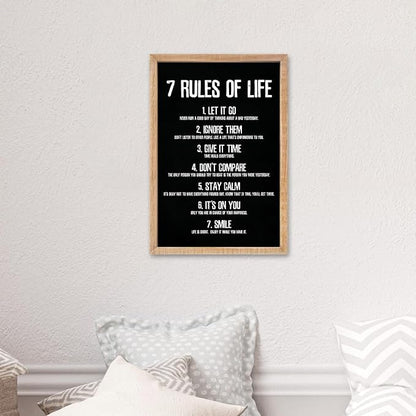 YWJKWLGS 7 Rules of Life Wall Art, 11x16 Framed, Motivational Quote Decor for Office
