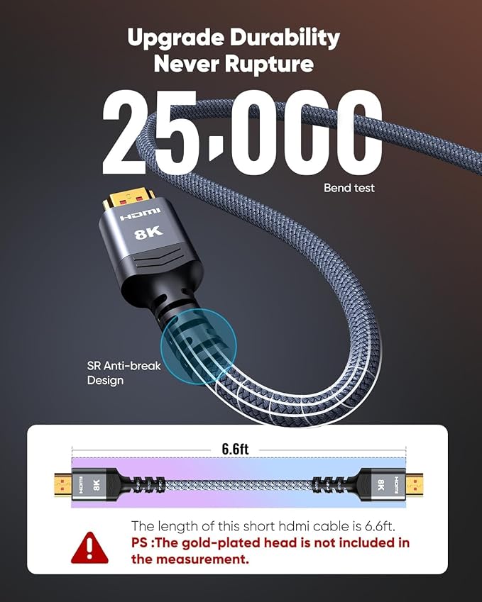 Highwings Extra Short 8K HDMI Cable 1FT Certified, Ultra High Speed HDMI Braided Cord-4K@120Hz, 8K@60Hz,eARC, Compatible for PS5,Monitor,PC and More