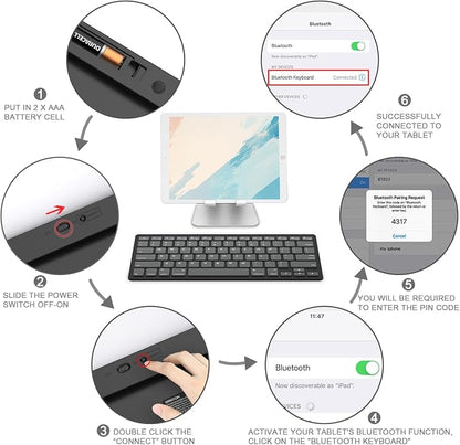 OMOTON Ultra-Slim Bluetooth Keyboard for iPad 11th/10th/9th/8th/7th, iPad Pro/Air/Mini and iPhone Series, Wireless iOS Keyboard with 12 Multimedia Keys for Office, School, Graphite Black & Gray