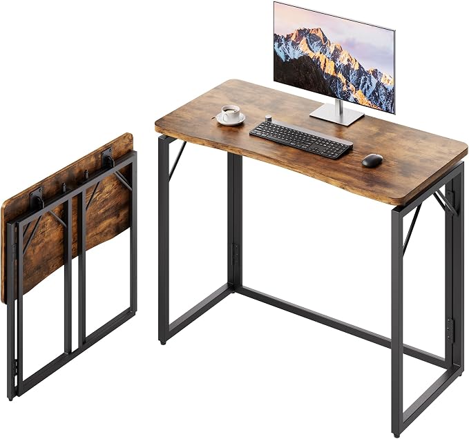JOYMOOP Folding Desk Rustic Brown - 40", No Assembly Foldable Desk for Home, Office - Middle Size, Wooden Top Folding Computer Desk for Working, Writing, Studying