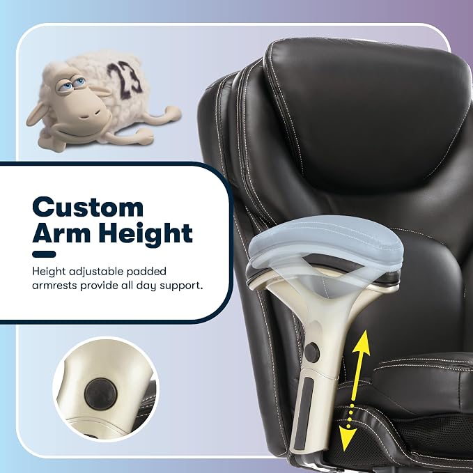 Serta Claremont Ergonomic Executive Office Chair with Back in Motion Technology, Adjustable Mid Back Desk Chair with Lumbar Support, Bonded Leather, Black