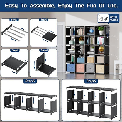 Mavivegue 20 Cube Book Shelf, Storage Organizer, Large DIY Bookcase, Metal Cube Bookshelf, Cubbies Closet Storage Organizer Shelves for Bedroom,Living Room,Home,Office