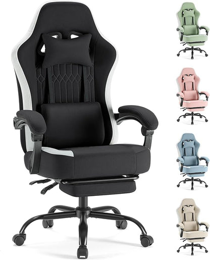Sweetcrispy Computer Gaming Chair: Ergonomic Desk Chair with Footrest and Lumbar Support, High Back Height Adjustable with Linkage Armrests and Headrest, 360° Swivel Wheels, Black