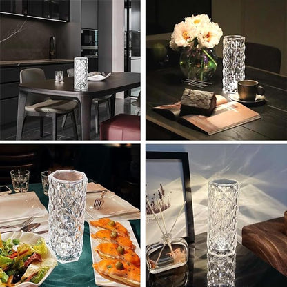 Portable Crystal Table Lamp,3 Color Touch Control Rechargeable Lamp,Crystal Bedside Lamp,Night Light,Room Decor Desk Lamp,Bedroom,Living Room,Kitchen,Dining Room Lamp (3-Color Rose)