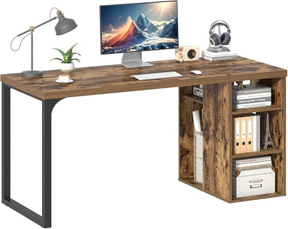 EXCEFUR Computer Desk for Home Office, Modern Writing Desk with Reversible Storage Shelves, Wood and Metal Gaming Study Table Workstations, 53 Inch, Rustic Brown