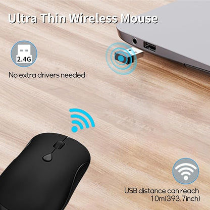 Wireless Mouse for Chromebook, Laptop, PC, MacBook, Slim Portable Optical Computer Mouse with USB Mini Receiver, Quiet Click, 2400 DPI, 2.4GHz Cordless Silent Travel Mobile mice - Black