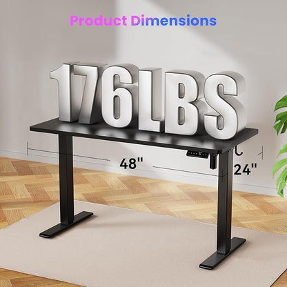 WALKINGDESK 48x24 Inches Height Adjustable Electric Standing Desk with 2 Hooks for Home Office, Ergonomic Sit Stand up Desk with Splice Board, Black