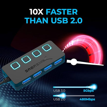 SABRENT 4 Port USB 3.0 Hub with Individual LED Lit Power Switches, Includes 5V/2.5A Power Adapter (HB-UMP3)