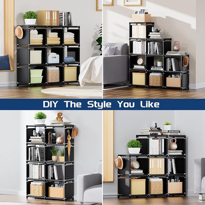 Mavivegue Book Shelf, 9 Cube Storage Organizer, DIY Bookcase, Metal Cube Bookshelf, Tall Book case for Bedroom, Living Room,Office, Closet Storage Organizer, Black Cubicle Storage Rack