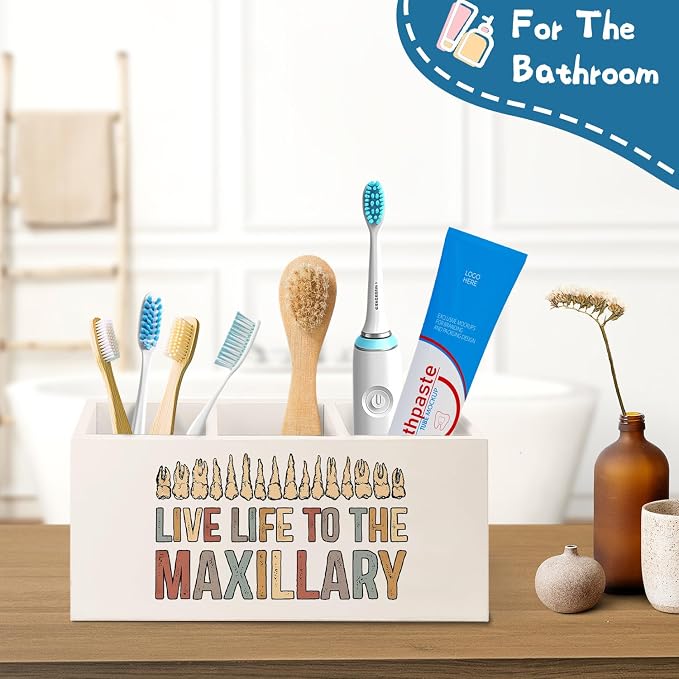 Funny Dentist Teeth Anatomy Office Pen Pencil Holder for Desk Accessories Decor, Dental Hygienist Assistant Gifts, Live Life to the Maxillary Makeup Brush Toothbrush Holder Organizer