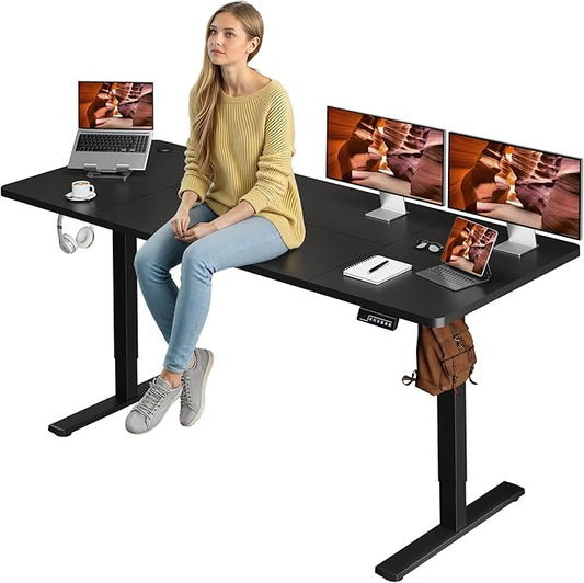 Adjustable Standing Desk, Large 79x31 Inches Stand Up Desk with Cable Management, Home Office Computer Desk 2 Box Packaging with Memory Preset & Cup Holder, Black
