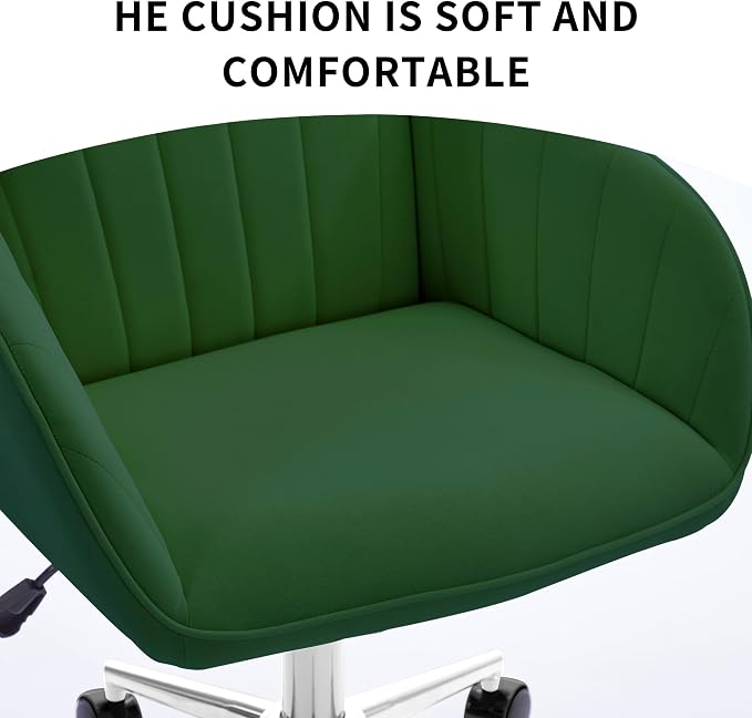 YITAI Velvet Office Desk Chair with Silver Foot Base, with Wheels,Modern Height Adjustable 360 Degree Swivel Upholstered Vanity Chairs with Arms for Living Room Bedroom,Green