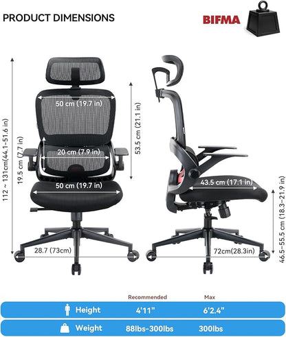 SIHOO B100 SE Office Chair, Soft Memory Foam Desk Chair with Adaptive Lumbar Support & 2D Flip-up Armrests, 135° tilt Computer Chair for Home Office, Black