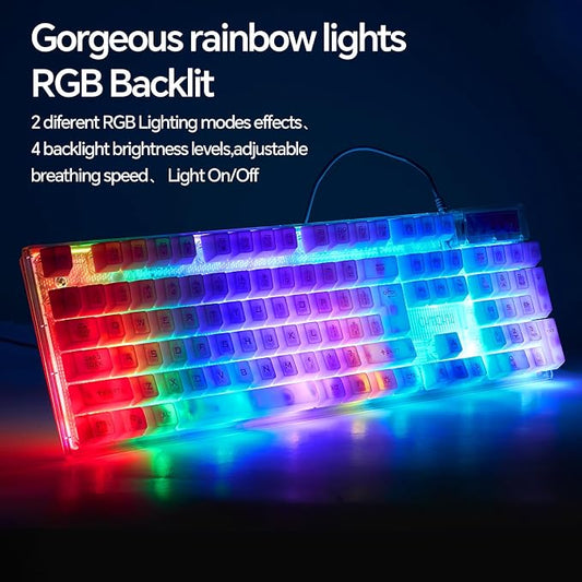 CHONCHOW LED Gaming Keyboad and Mouse Combo, Transparent RGB Rainbow Backlit Keyboard, 104 Keys Anti-ghosting USB Wired Silent Keyboard, 7 Color RGB Gaming Mouse for PC Laptop Xbox PS4 Gamers and Work