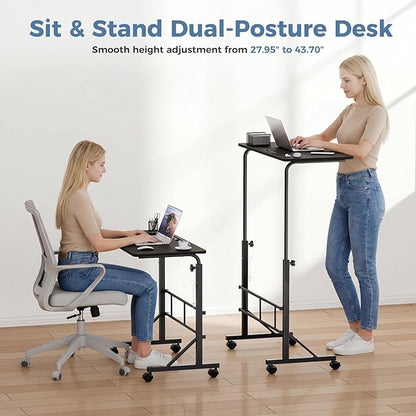 DUMOS 31.5" Walking Pad Desk, Portable Adjustable Height Rolling Laptop Desk with Lockable Wheels, Mobile Stand Up Computer Workstation for Treadmill Home Office Modern Black