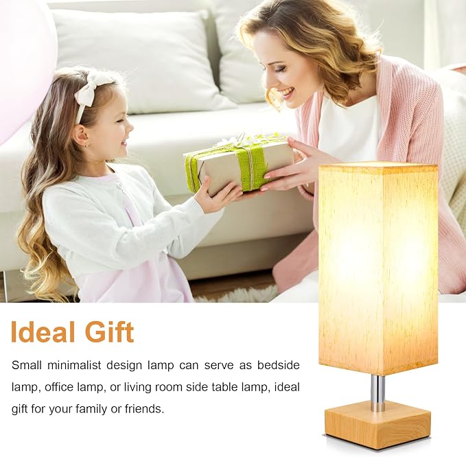aooshine Wood Grain Table Lamp for Bedroom - Bedside Lamp for Nightstand, Minimalist Night Stand Light Lamp with Square Fabric Shade, Desk Reading Lamps for Kids Room Living Room Office Dorm