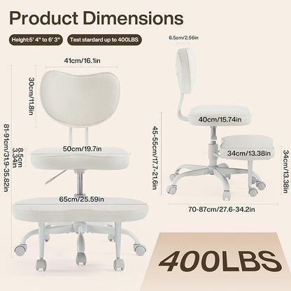 Fizzin Cross Legged Office Chair, Criss Cross Chair with Wheels Height Adjustable Seat for ADHD 360° Swivel Meditation Chair Chic Home Office Furniture (White-New)